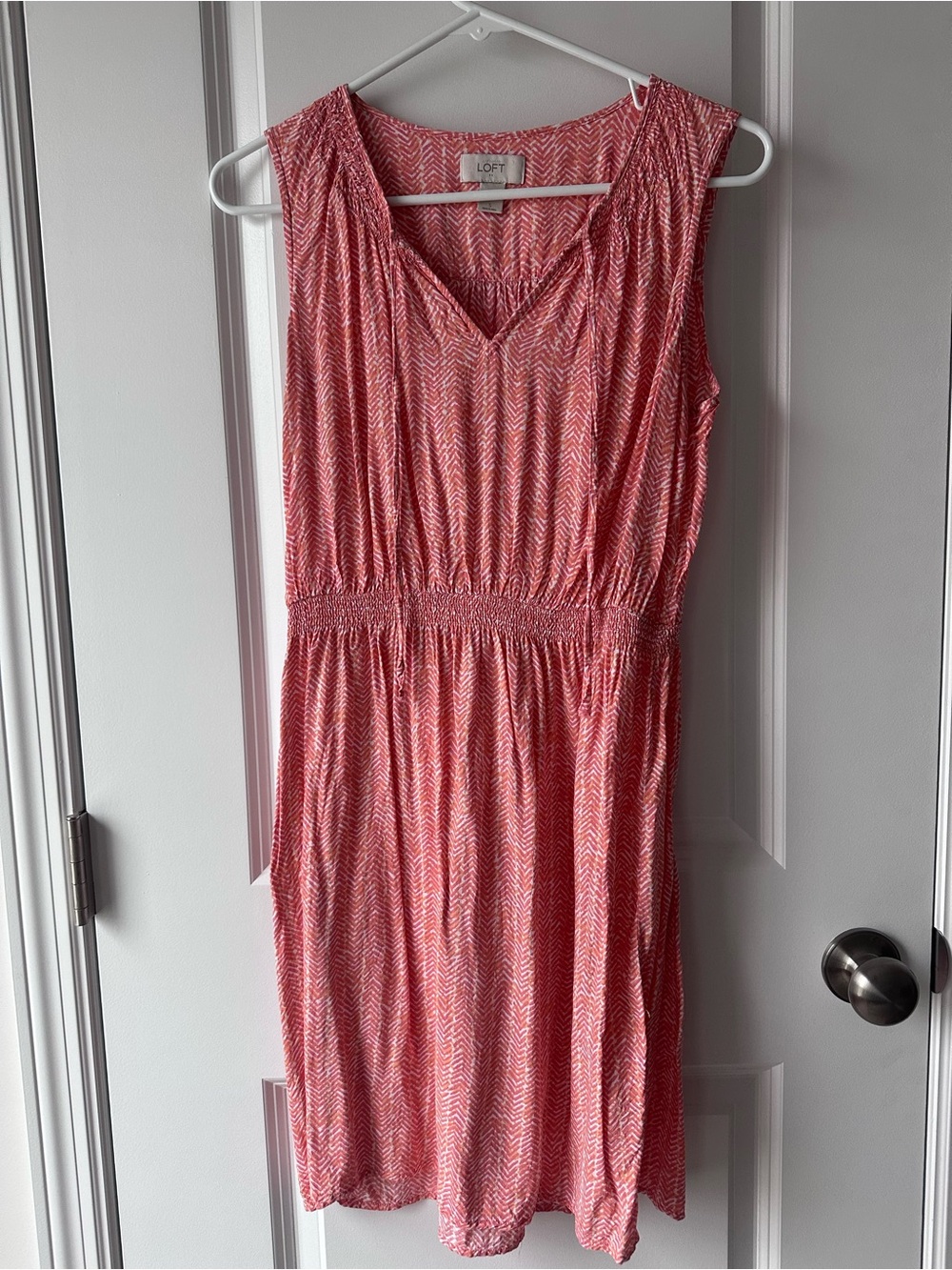 LOFT Coral Pink Chevron V-Neck Sleeveless Dress